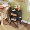 imageWLIVE Rattan Nightstands Set of 2 Night Stand Sets with Charging Station Boho Bed Side Table with Storage Drawer and Open Shelf End Tables Bedroom Natural OakBlack