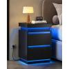 imageWLIVE Black Nightstand with Charging Station and LED Lights Bedside Table with 2 Wooden Drawers and Sliding Top Modern End Table Side Table for Bedroom Living Room OfficeBlack