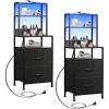 imageWLIVE Nightstand Set of 2 with Charging Station LED Night Stand Sets with 2 Drawers and 4 Storage Open Shelves Fabric Dressers for Bedroom BlackBlack