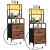 imageWLIVE Nightstand Set of 2 with Charging Station LED Night Stand Sets with 2 Drawers and 4 Storage Open Shelves Fabric Dressers for Bedroom BlackRustic Brown