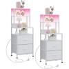 imageWLIVE Nightstand Set of 2 with Charging Station LED Night Stand Sets with 2 Drawers and 4 Storage Open Shelves Fabric Dressers for Bedroom BlackWhite
