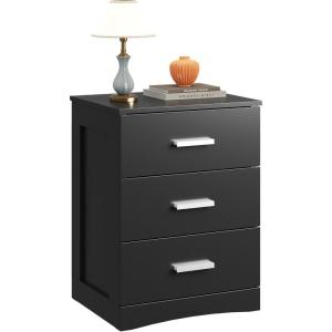 imageWLIVE Black Night Stand with 3 Drawers Small Wooden Nightstand Bed Side Table for Bedroom Living Room Dorm Modern Minimalist Bedside Table 129quot D x 16quot W x 216quot HBlack