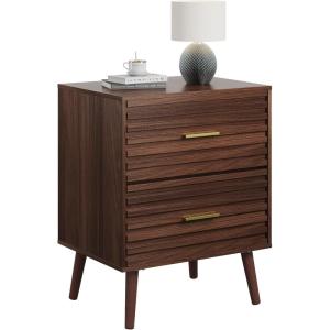 imageWLIVE Wood Night Stand with 2 Drawers Mid Century Modern Nightstand Fluted Bed Side Tablefor Bedroom Dorm Living Room End TableWalnut