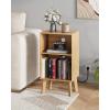 imageNightstand Mid Century Modern Bedside Table with Storage and Open Wood Shelf Small End Table with Wood Legs for Living Room Bedroom and Small Spaces Rustic BrownNatural Oak