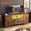 imageWLIVE 12 Drawer Dresser for Bedroom Black Dresser TV Stand for 65 70 75 inch TV with Led Light ampamp Charging Station Wide Chest of Drawers with Open Shelves Fabric Dressers for Closet Living RoomRustic Brown Wood Grain Print