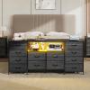 imageWLIVE 12 Drawer Dresser for Bedroom Black Dresser TV Stand for 65 70 75 inch TV with Led Light ampamp Charging Station Wide Chest of Drawers with Open Shelves Fabric Dressers for Closet Living RoomCharcoal Black Wood Grain Print