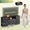 imageWLIVE 12 Drawer Dresser for Bedroom Black Dresser TV Stand for 65 70 75 inch TV with Led Light ampamp Charging Station Wide Chest of Drawers with Open Shelves Fabric Dressers for Closet Living RoomCharcoal Black Wood Grain Print