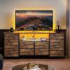 imageWLIVE 12 Drawer Dresser for Bedroom Black Dresser TV Stand for 65 70 75 inch TV with Led Light ampamp Charging Station Wide Chest of Drawers with Open Shelves Fabric Dressers for Closet Living RoomRustic Brown Wood Grain Print