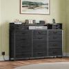 imageWLIVE 55W Storage Organizer Unit with Charging Station Black Storage Drawers Organizer with 16 Fabric Drawers ampamp 3 Open Shelves Large Storage Tower Organizaton for Living Room Hallway OfficeCharcoal Black Wood Grain Print