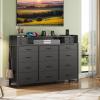 imageWLIVE 55W Storage Organizer Unit with Charging Station Black Storage Drawers Organizer with 16 Fabric Drawers ampamp 3 Open Shelves Large Storage Tower Organizaton for Living Room Hallway OfficeBlack