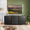 imageWLIVE 63W Dresser for Bedroom Dresser TV Stand for 65 70 75 inch TV Wide Chest of Drawers with 9 Drawer Large Entertainment Center Fabric Dressers with Wood Top for Living Room Rustic BrownBlack