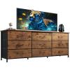 imageWLIVE 63W Dresser for Bedroom Dresser TV Stand for 65 70 75 inch TV Wide Chest of Drawers with 9 Drawer Large Entertainment Center Fabric Dressers with Wood Top for Living Room Rustic BrownRustic Brown Wood Grain Print