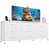 imageWLIVE 63W Dresser for Bedroom Dresser TV Stand for 65 70 75 inch TV Wide Chest of Drawers with 9 Drawer Large Entertainment Center Fabric Dressers with Wood Top for Living Room Rustic BrownWhite
