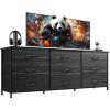 imageWLIVE 63W Dresser for Bedroom Dresser TV Stand for 65 70 75 inch TV Wide Chest of Drawers with 9 Drawer Large Entertainment Center Fabric Dressers with Wood Top for Living Room Rustic BrownCharcoal Black Wood Grain Print