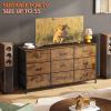 imageWLIVE 63W Dresser for Bedroom Dresser TV Stand for 65 70 75 inch TV Wide Chest of Drawers with 9 Drawer Large Entertainment Center Fabric Dressers with Wood Top for Living Room Rustic BrownRustic Brown Wood Grain Print