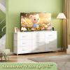 imageWLIVE 63W Dresser for Bedroom Dresser TV Stand for 65 70 75 inch TV Wide Chest of Drawers with 9 Drawer Large Entertainment Center Fabric Dressers with Wood Top for Living Room Rustic BrownWhite