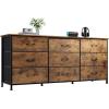 imageWLIVE 63W Dresser for Bedroom Dresser TV Stand for 65 70 75 inch TV Wide Chest of Drawers with 9 Drawer Large Entertainment Center Fabric Dressers with Wood Top for Living Room Rustic BrownRustic Brown Wood Grain Print