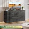 imageWLIVE 63W Dresser for Bedroom Dresser TV Stand for 65 70 75 inch TV Wide Chest of Drawers with 9 Drawer Large Entertainment Center Fabric Dressers with Wood Top for Living Room Rustic BrownCharcoal Black Wood Grain Print