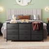 imageWLIVE 63W Dresser for Bedroom Dresser TV Stand for 65 70 75 inch TV Wide Chest of Drawers with 9 Drawer Large Entertainment Center Fabric Dressers with Wood Top for Living Room Rustic BrownBlack