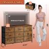 imageWLIVE 63W Dresser for Bedroom Dresser TV Stand for 65 70 75 inch TV Wide Chest of Drawers with 9 Drawer Large Entertainment Center Fabric Dressers with Wood Top for Living Room Rustic BrownRustic Brown Wood Grain Print