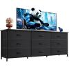 imageWLIVE 63W Dresser for Bedroom Dresser TV Stand for 65 70 75 inch TV Wide Chest of Drawers with 9 Drawer Large Entertainment Center Fabric Dressers with Wood Top for Living Room Rustic BrownBlack