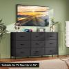 imageWLIVE 63W Dresser for Bedroom Dresser TV Stand for 65 70 75 inch TV Wide Chest of Drawers with 9 Drawer Large Entertainment Center Fabric Dressers with Wood Top for Living Room Rustic BrownBlack