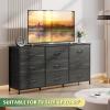 imageWLIVE 63W Dresser for Bedroom Dresser TV Stand for 65 70 75 inch TV Wide Chest of Drawers with 9 Drawer Large Entertainment Center Fabric Dressers with Wood Top for Living Room Rustic BrownCharcoal Black Wood Grain Print