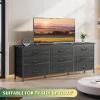 imageWLIVE 63W Dresser for Bedroom Dresser TV Stand for 65 70 75 inch TV Wide Chest of Drawers with 9 Drawer Large Entertainment Center Fabric Dressers with Wood Top for Living Room Rustic BrownCharcoal Black Wood Grain Print