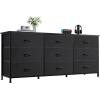 imageWLIVE 63W Dresser for Bedroom Dresser TV Stand for 65 70 75 inch TV Wide Chest of Drawers with 9 Drawer Large Entertainment Center Fabric Dressers with Wood Top for Living Room Rustic BrownBlack