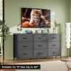 imageWLIVE 63W Dresser for Bedroom Dresser TV Stand for 65 70 75 inch TV Wide Chest of Drawers with 9 Drawer Large Entertainment Center Fabric Dressers with Wood Top for Living Room Rustic BrownBlack