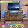 imageWLIVE Black TV Stand for 55 60 65 inch TV Entertainment Center with LED Lights ampamp Charging Station TV Media Console Table with 15 Fabric Drawers and Open Shelves for Living Room Hallway Wood TopRustic Brown Wood Grain Print
