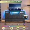 imageWLIVE Black TV Stand for 55 60 65 inch TV Entertainment Center with LED Lights ampamp Charging Station TV Media Console Table with 15 Fabric Drawers and Open Shelves for Living Room Hallway Wood TopCharcoal Black Wood Grain Print