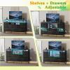 imageWLIVE Black TV Stand for 55 60 65 inch TV Entertainment Center with LED Lights ampamp Charging Station TV Media Console Table with 15 Fabric Drawers and Open Shelves for Living Room Hallway Wood TopBlack