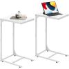 imageWLIVE C Shaped End Table Small Couch Side Tables with Metal Frame Sofa Table TV Tray for Living Room Bedroom GreigeWhite