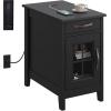 imageWLIVE End Table with Charging Station Narrow Side Table for Living Room Farmhouse Night Stand with Storage Small Wooden Cabinet Nightstand with USB Ports and Outlets 237quot D x 1378quot W x 237quot HBlack