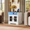 imageWLIVE Farmhouse End Table 24quot Side Table with Charging Station LED Farmhouse Nightstand with Adjustable Storage Shelf for Living Room Bedroom Office Rustic Wood Bedside Table EspressoEspresso