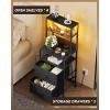 imageWLIVE Nightstand with Charging Station LED Night Stand with 2 Fabric Drawers and 4 Storage Open Shelves Bedside End Table for Bedroom WhiteBlack