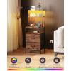 imageWLIVE Nightstand with Charging Station LED Night Stand with 2 Fabric Drawers and 4 Storage Open Shelves Bedside End Table for Bedroom WhiteRustic Brown