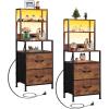 imageWLIVE Nightstand with Charging Station LED Night Stand with 2 Fabric Drawers and 4 Storage Open Shelves Bedside End Table for Bedroom WhiteRustic Brown