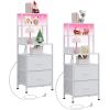 imageWLIVE Nightstand with Charging Station LED Night Stand with 2 Fabric Drawers and 4 Storage Open Shelves Bedside End Table for Bedroom WhiteWhite