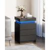 imageWLIVE Nightstand with Charging Station ampamp Led Lights Modern Bedside Table with 3 Drawers and Sliding Top End Table with Hidden Space for Bedroom Living Room 268 Height Night Stand BlackBlack