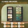 imageWLIVE Tall Dresser for Bedroom 6 Drawer Dressers ampamp Chests of Drawers Fabric Dresser for Closet Night Stand with Metal Frame Storage Tower with Fabric Bins Woodtop Charcoal Black Wood Grain PrintFloral Painted