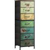 imageWLIVE Tall Dresser for Bedroom 6 Drawer Dressers ampamp Chests of Drawers Fabric Dresser for Closet Night Stand with Metal Frame Storage Tower with Fabric Bins Woodtop Charcoal Black Wood Grain PrintFloral Painted