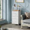 imageWLIVE Tall Nightstand with 4 Fabric Drawers ampamp Open Shelf Bedside Table for Bedroom Modern Tall Dresser Rustic Brown Wood GrainWhite