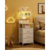 imageWLIVE Tall White Nightstand with Charging Station LED Night Stand with 3 Fabric Drawers and Storage Open Shelves Bedroom Nightstand Table Bed Side Table for Living RoomWhite