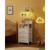 imageWLIVE Tall White Nightstand with Charging Station LED Night Stand with 3 Fabric Drawers and Storage Open Shelves Bedroom Nightstand Table Bed Side Table for Living RoomWhite