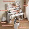 imageWLIVE Vanity Desk with Large Mirror and Lights 43 White Makeup Table Set with Chair 3 Drawers ampamp 2 Cabinets 3 Colors Lighting Modes ampamp Adjustable LED ampamp Power Outlets for Bedroom BlackWhite