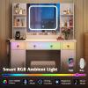 imageWLIVE Vanity Desk with Large Mirror and Lights 43 White Makeup Table Set with Chair 3 Drawers ampamp 2 Cabinets 3 Colors Lighting Modes ampamp Adjustable LED ampamp Power Outlets for Bedroom BlackWhite