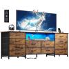 imageWLIVE 12 Drawer Dresser for Bedroom Black Dresser TV Stand for 65 70 75 inch TV with Led Light ampamp Charging Station Wide Chest of Drawers with Open Shelves Fabric Dressers for Closet Living RoomRustic Brown Wood Grain Print