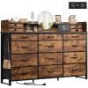 imageWLIVE 55W Storage Organizer Unit with Charging Station Black Storage Drawers Organizer with 16 Fabric Drawers ampamp 3 Open Shelves Large Storage Tower Organizaton for Living Room Hallway OfficeRustic Brown
